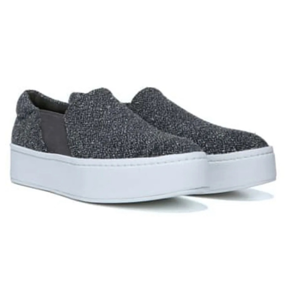 $225 Vince Warren Platform Sneakers 8 Gray Tweed Round Toe Notched Vamp Slip On - Picture 6 of 15